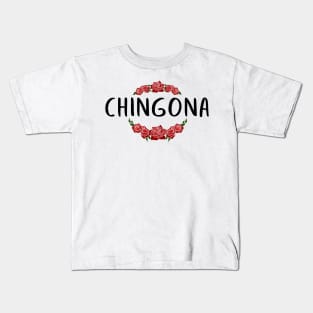 Chingona Red Rose Floral Latina Strong Woman Mexican Saying Kids T-Shirt